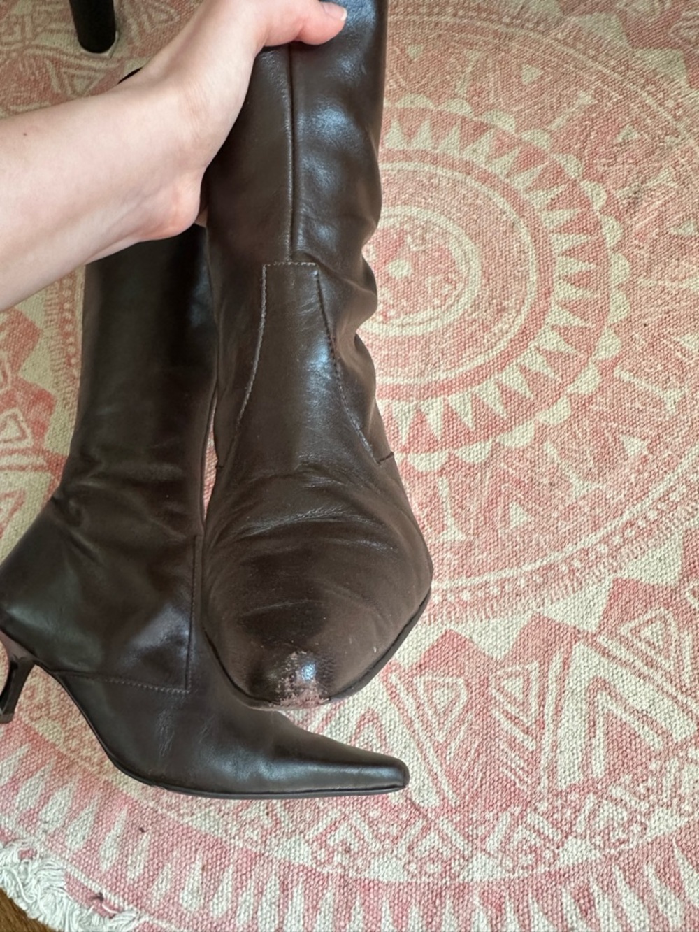 Dark Brown Leather Narrow-Calf Knee-High Boots - Picture 7 of 8